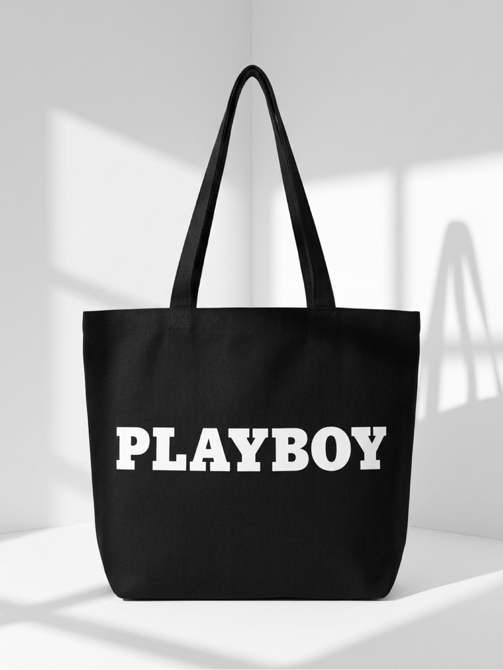 PLAYBOY Black Canvas Tote with White Logo Letters
